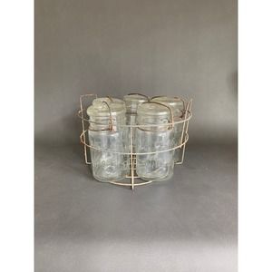 ATLAS Glass Canning Jars & Holder metal lifter rustic primitive patina farmhouse